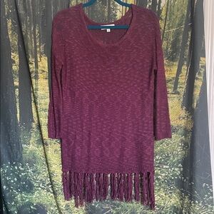 Burgundy Knit Fringe Sweater 🍷